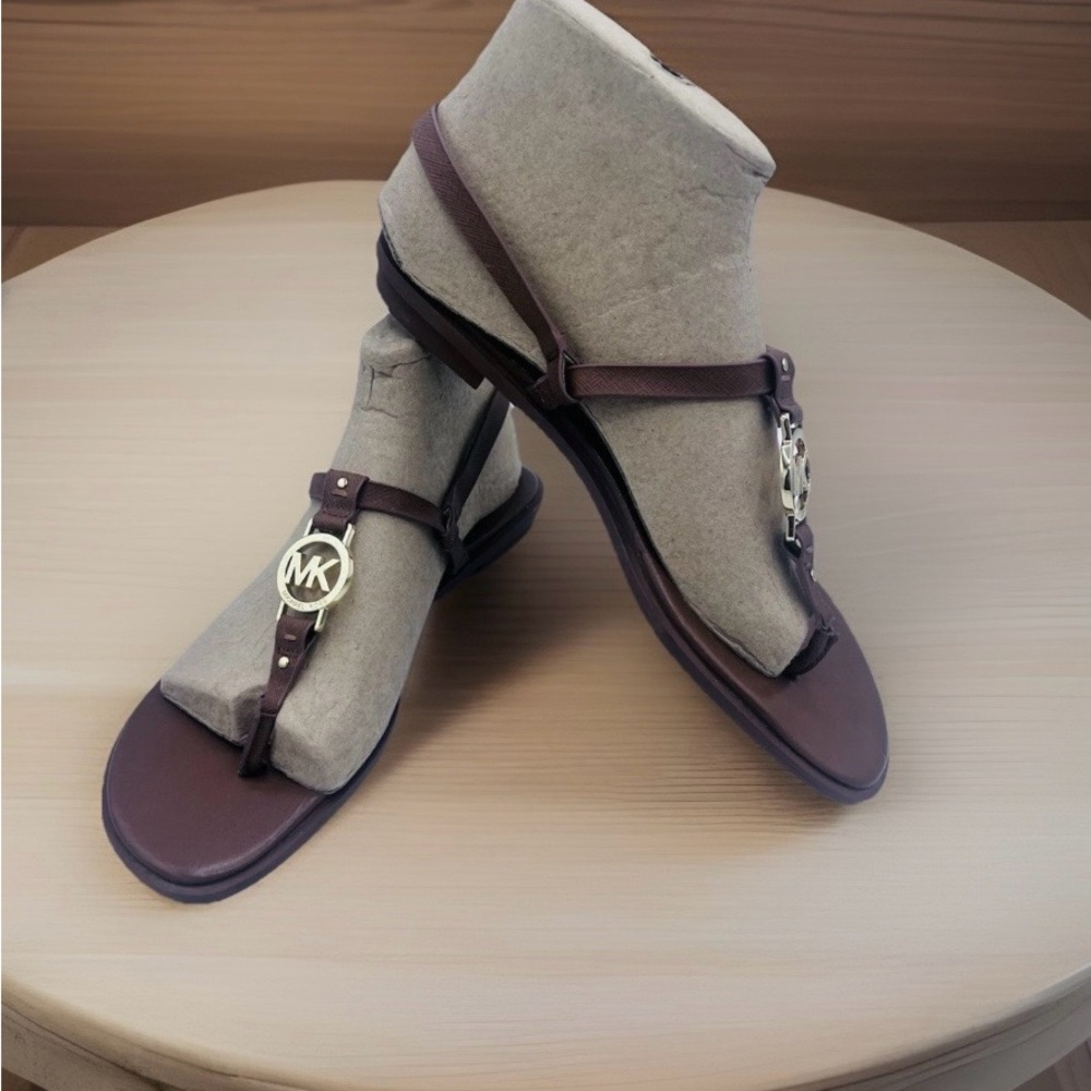 MICHAEL Michael Kors Medallion Logo Brown Slingback Thong Sandals Women's 9.5M